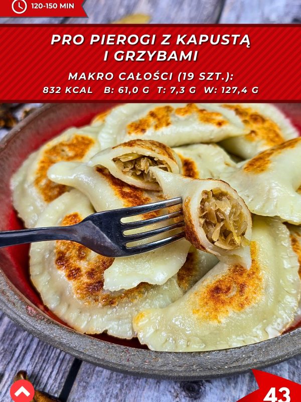 Pierogi z kapustą i grzybami w wysokobiałkowej, niskokalorycznej wersji.