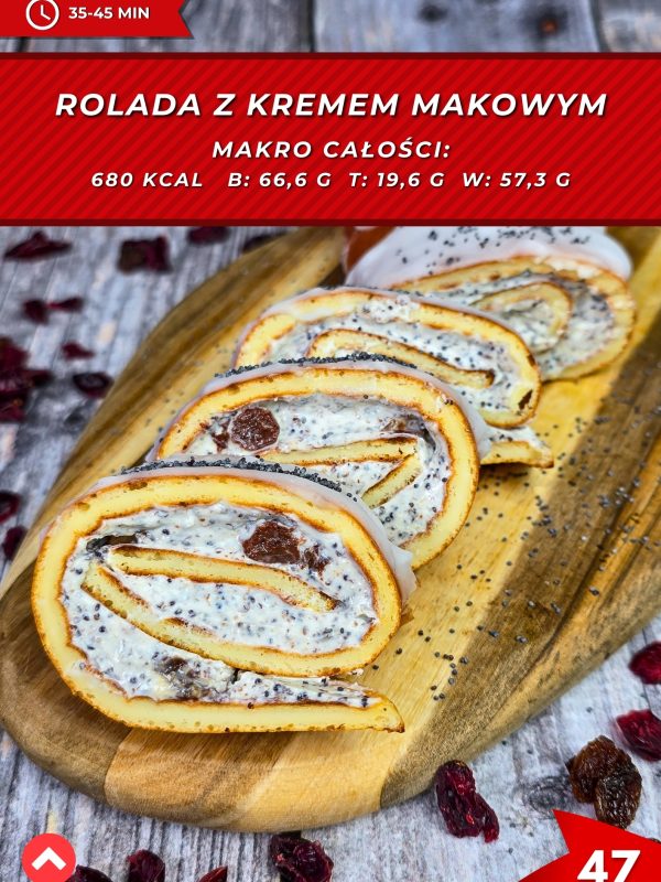 Fit rolada z kremem makowym, doskonała na świąteczny deser.