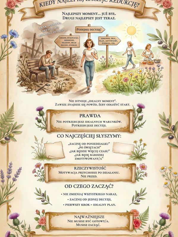 Kiedy najlepiej zacząć redukcję – infografika motywacyjna o rozpoczęciu odchudzania