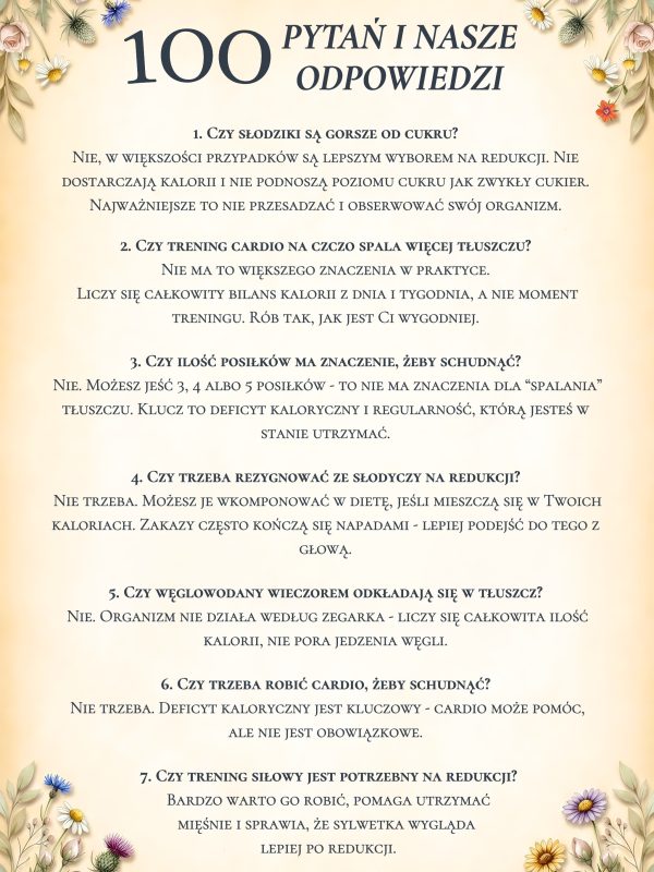 100 pytań i odpowiedzi o odchudzaniu – słodziki, cardio, posiłki i redukcja tkanki tłuszczowej