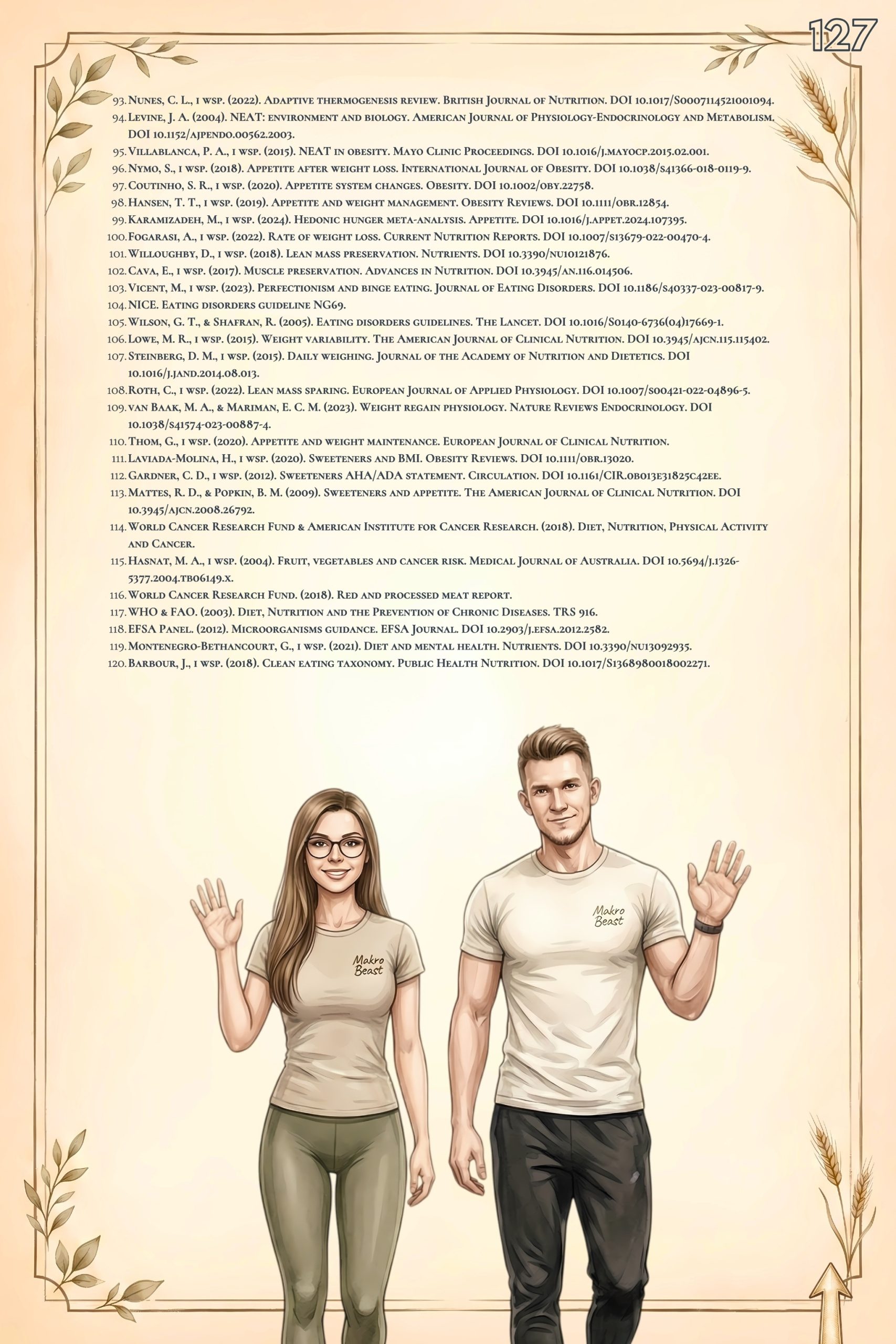 Ostatnia strona bibliografii e-booka o redukcji z ilustracją postaci fitness