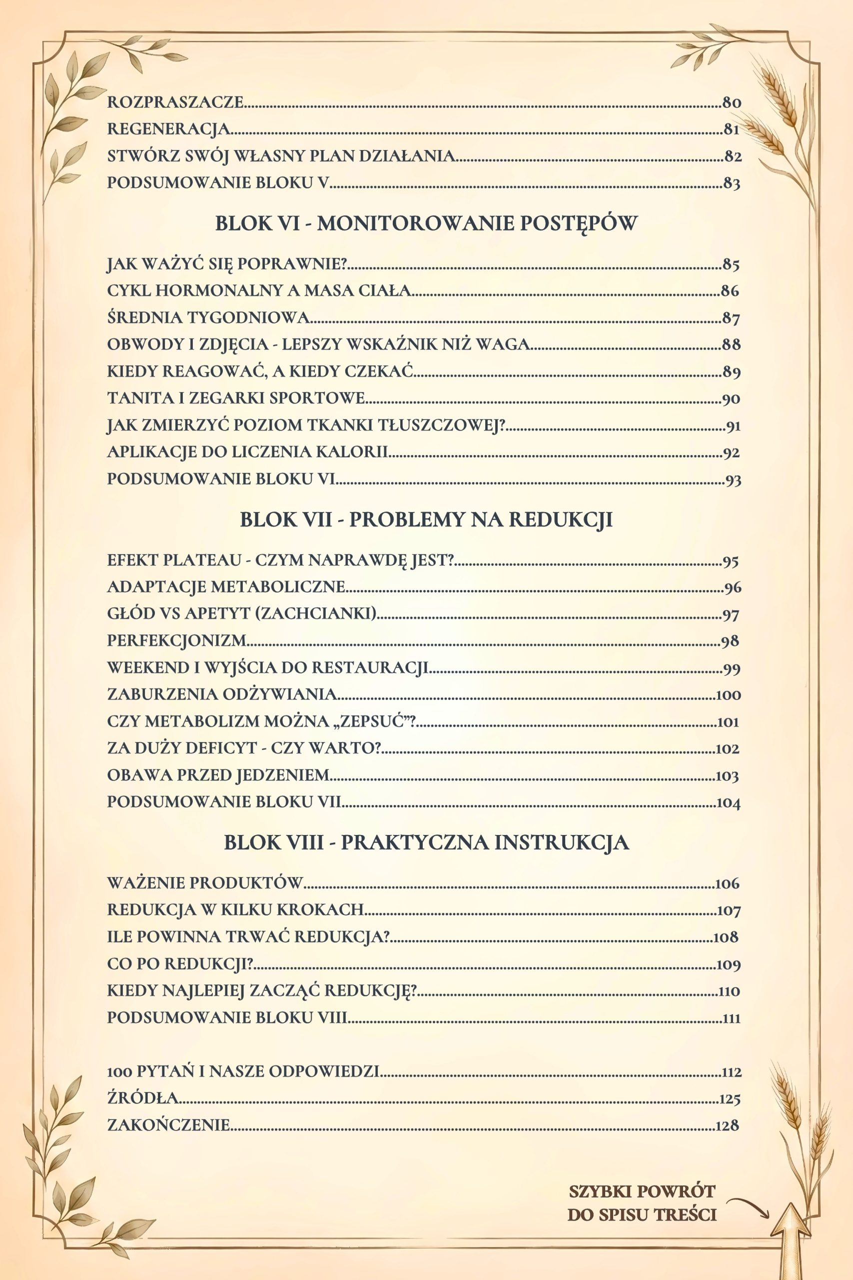 Spis treści e-booka redukcja – plateau, brak efektów, monitoring postępów i plan działania